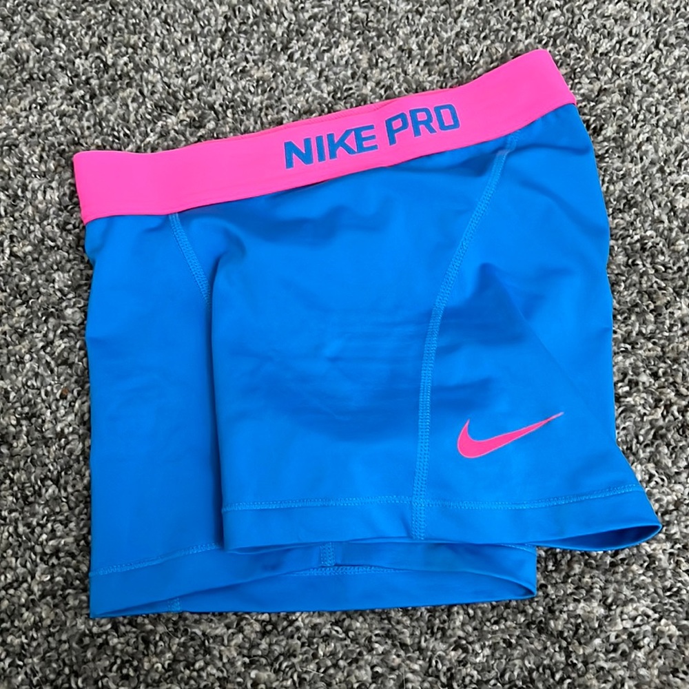 Nike Pro hot pink and blue spandex shorts